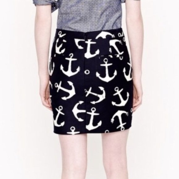 J.CREW Navy/White Mini Skirt In Dizzy Anchors Sz 2 - Picture 3 of 7